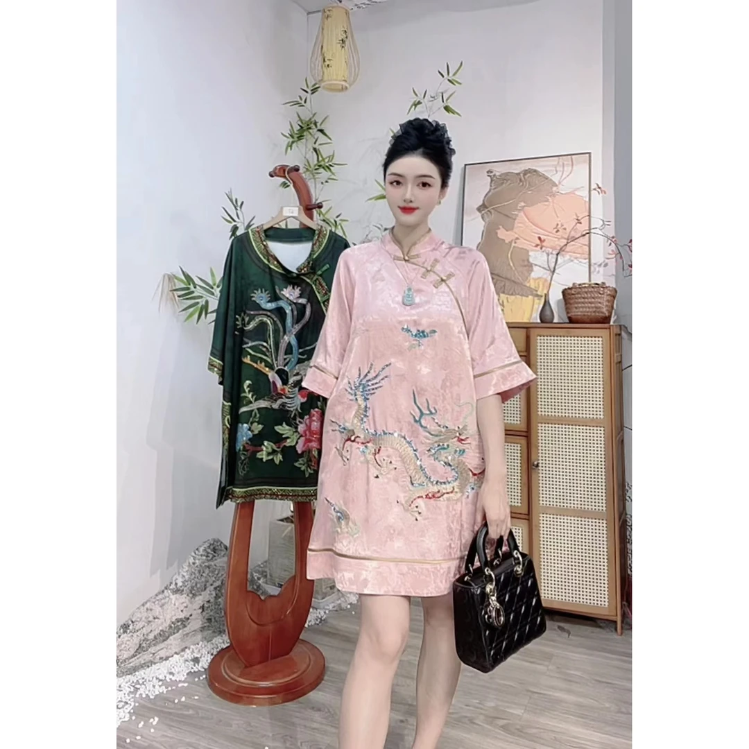 2024夏季新款大码显瘦时尚中式复古宽松中长款裙（3792）