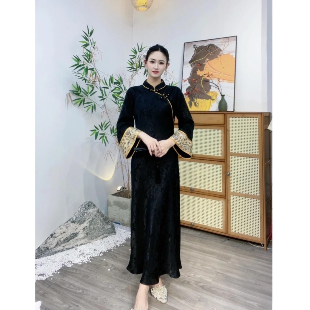 2024年秋季气质设计师连衣裙双面穿马甲民族风裙子-M（9690+7055)