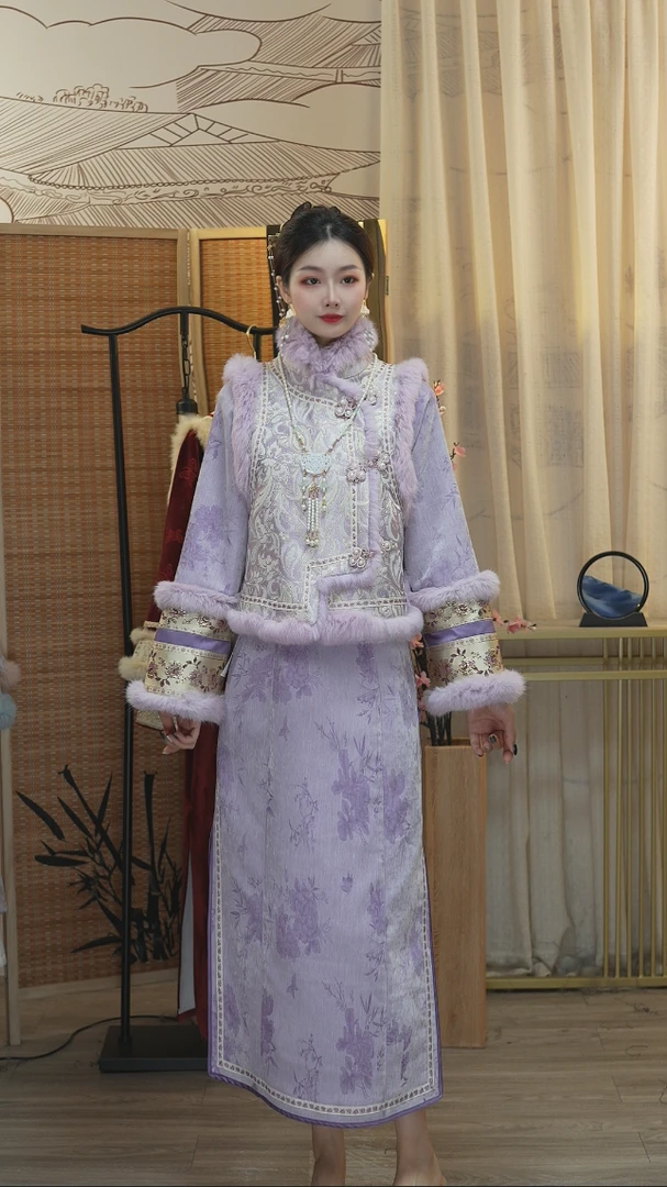 羽唐名2024年秋冬季新款显瘦新中式加绒裙子套装（1201+1339)