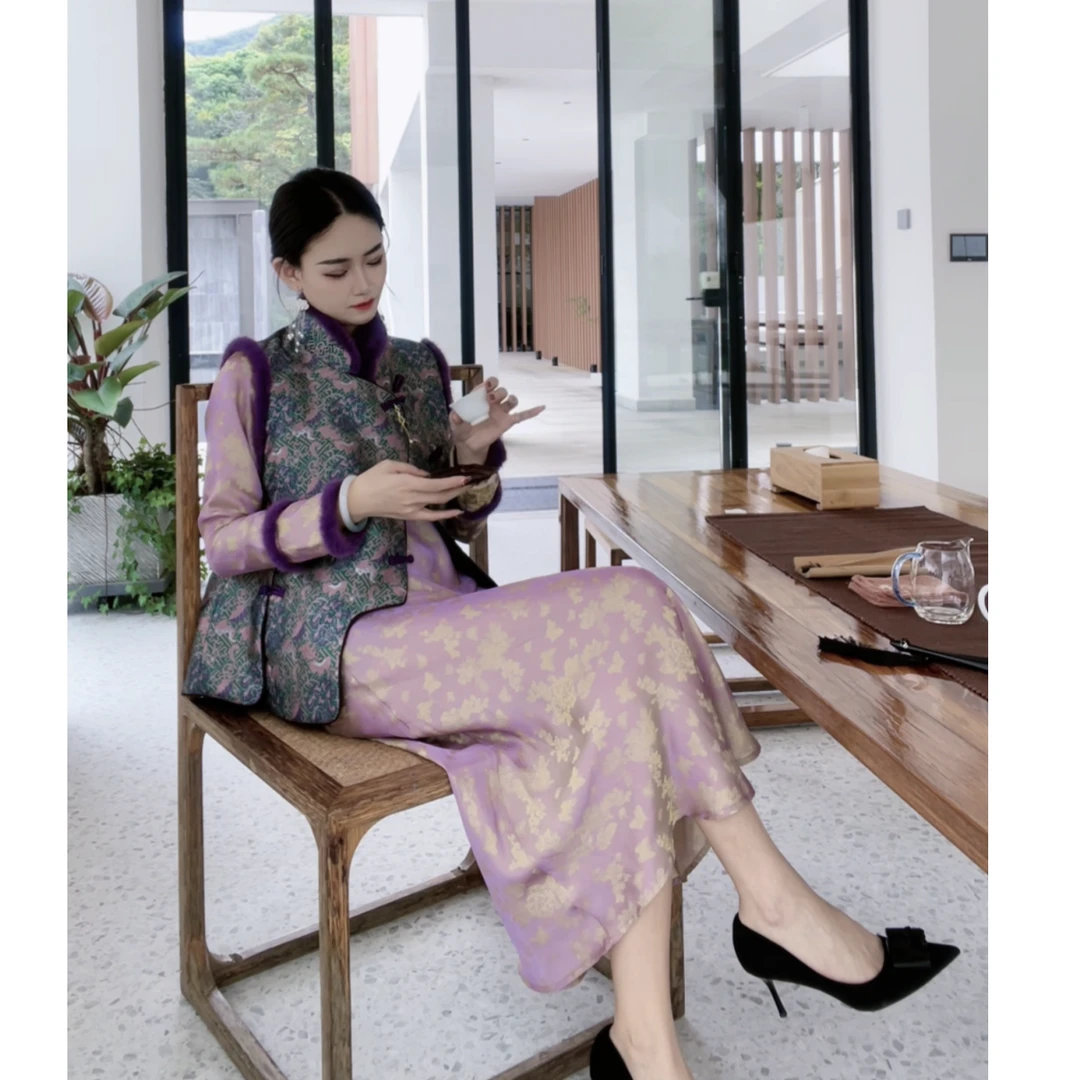 花享悦2024年新款国风连衣裙双面穿外套（9779+9792)