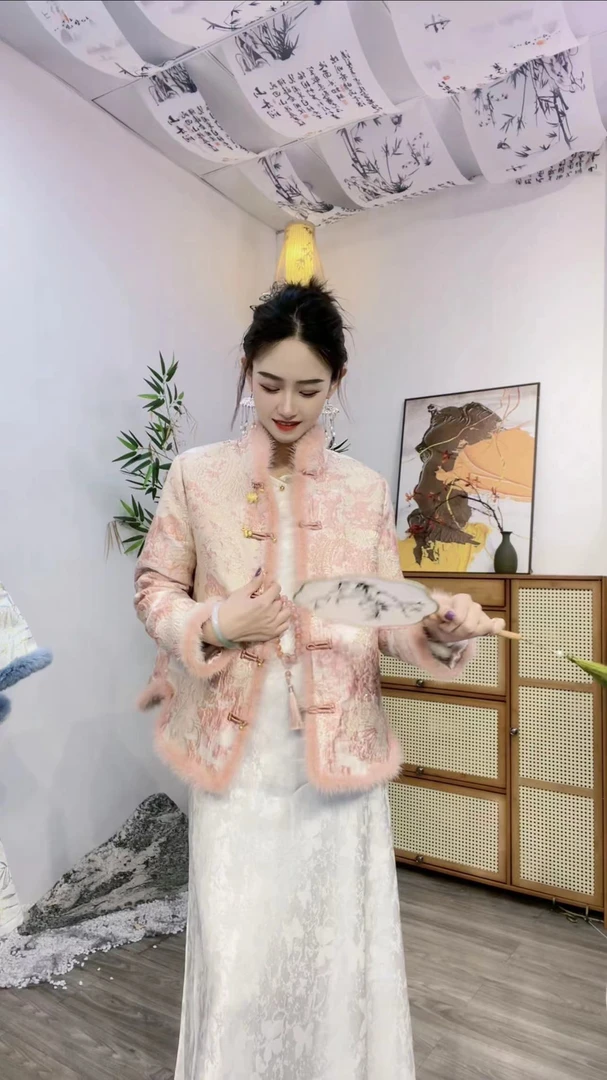 2024新款新中式时尚中国风休闲百搭长袖短款古风上衣(9808+9809)M