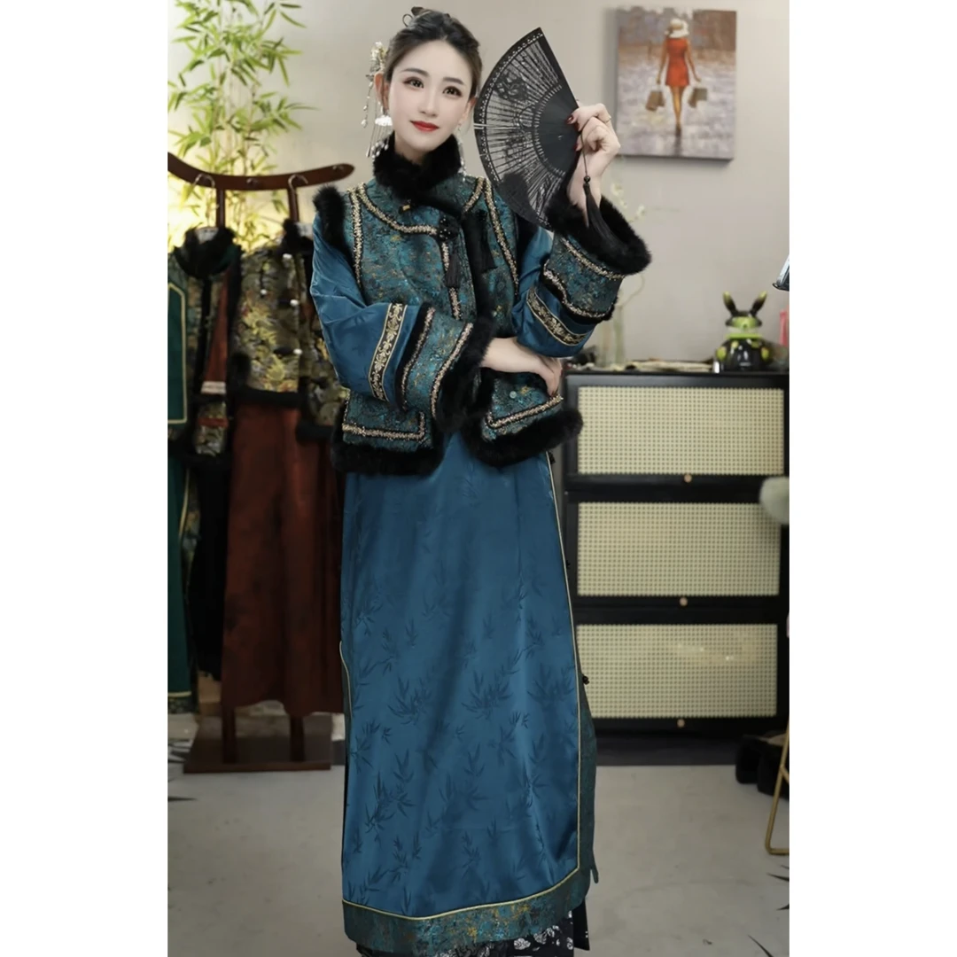 羽唐名2024冬季新中式复古国风显瘦加绒女装裙子（1217+1218）