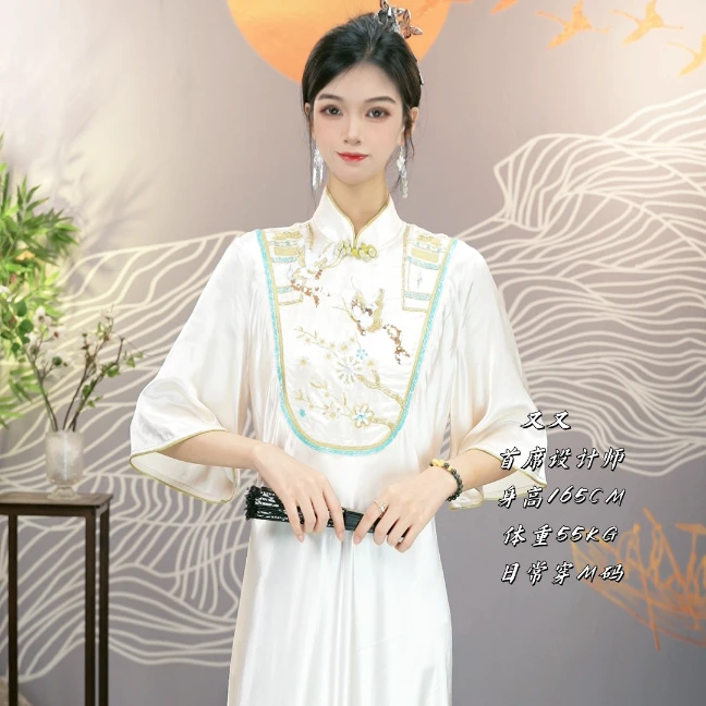 花享悦2024夏季新款新中式复古气质中国风日常长款连衣裙(6318)