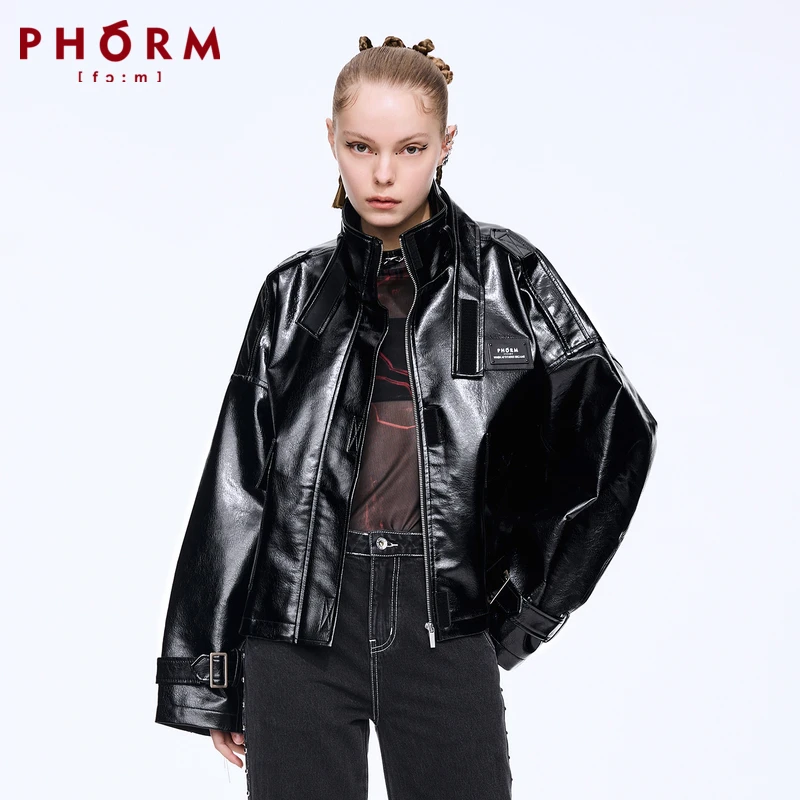 PHORM百搭宽松短外套女时尚休闲潮流皮衣W00211218
