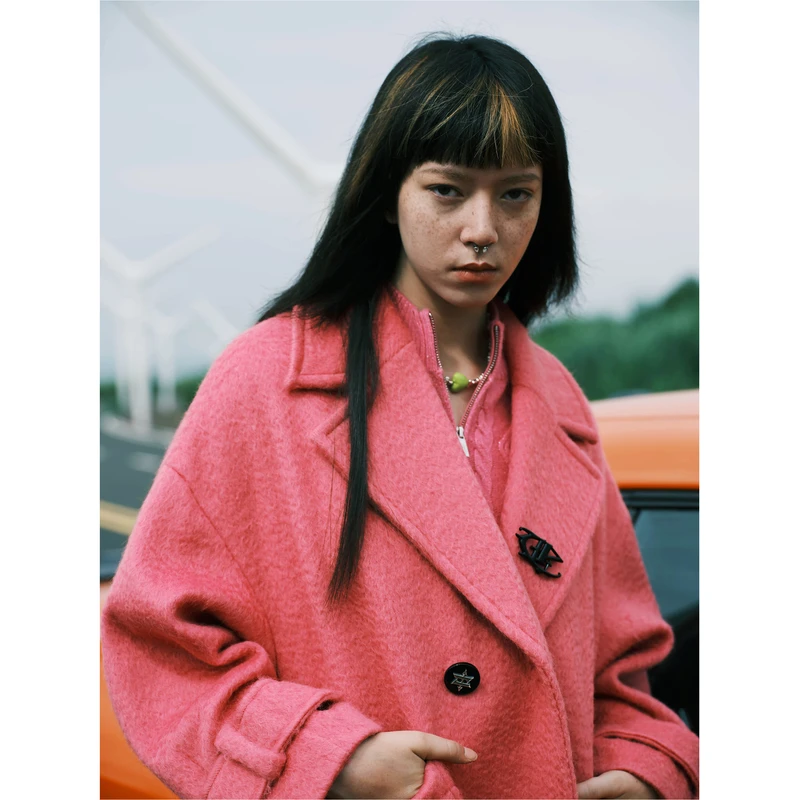 PHORM2024冬装新款安可拉红绵羊毛保暖长款毛呢大衣外套D24621356