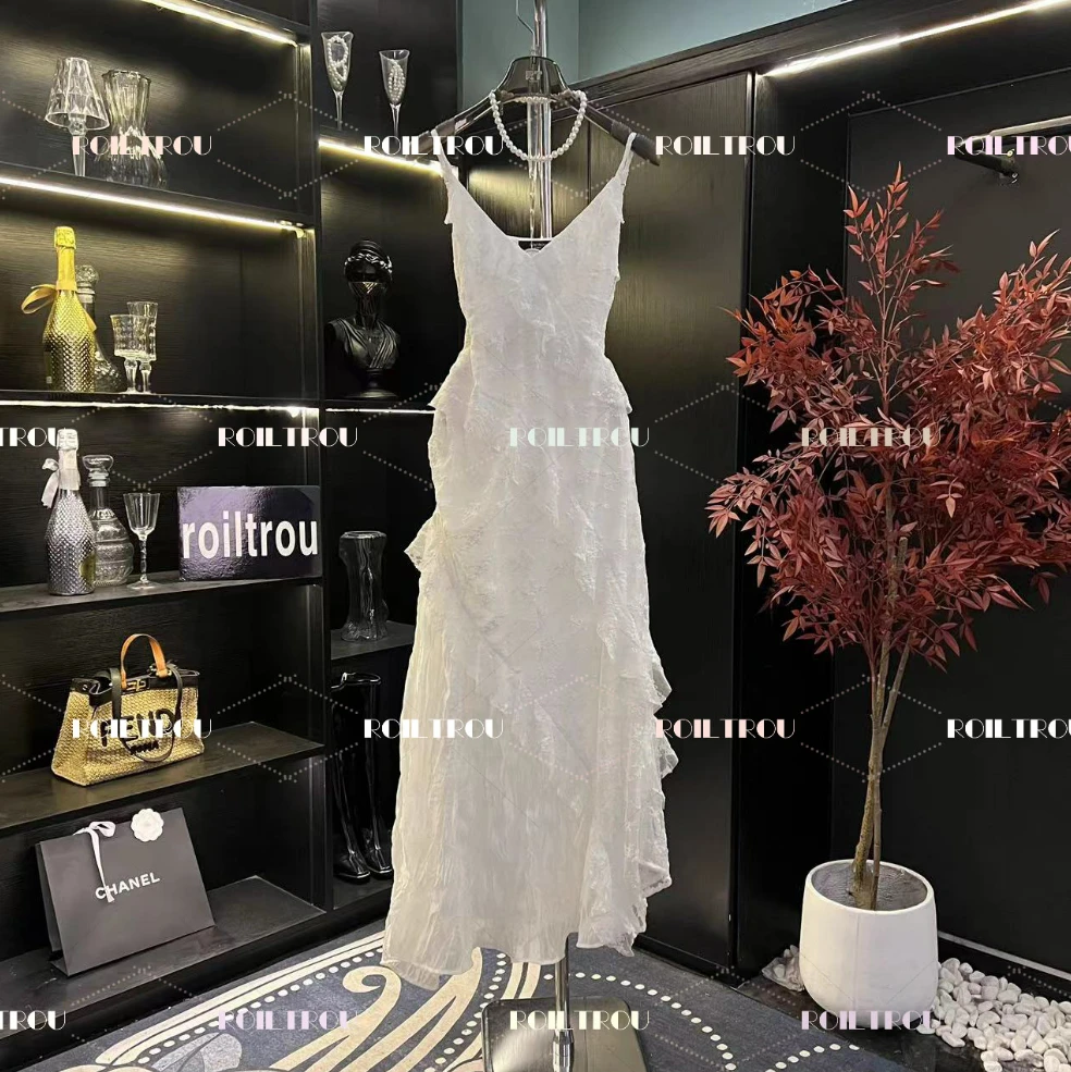 roiltrou【编号56】法式轻奢气质显瘦不规则裙摆吊带连衣裙XL1130