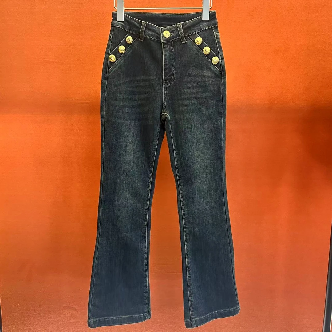 roiltrou2024秋冬新款原创设计微喇高腰牛仔裤XD1224310728