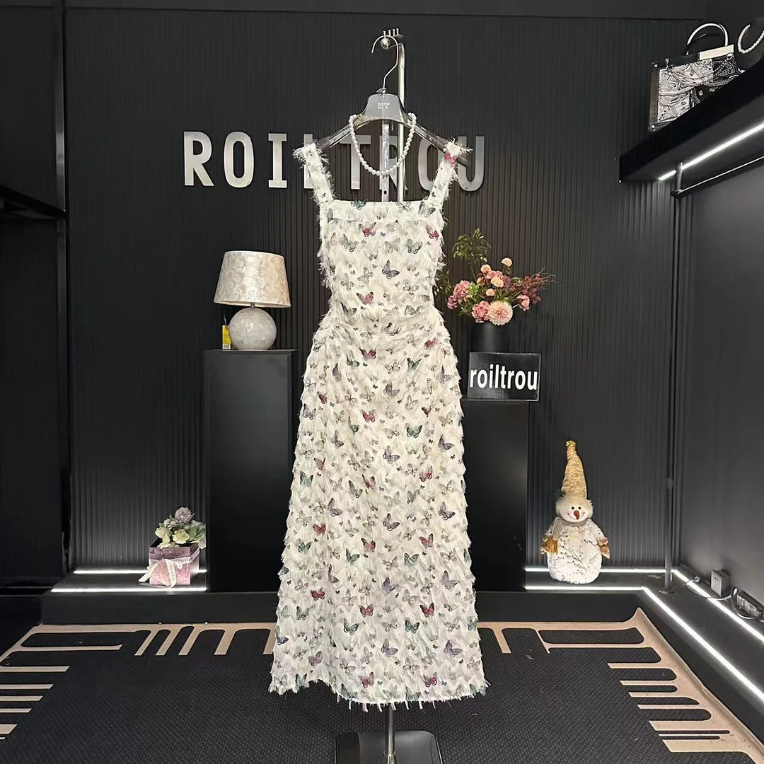 roiltrou【编号36】夏季新品蝴蝶流苏吊带高级感气质连衣裙XX2117