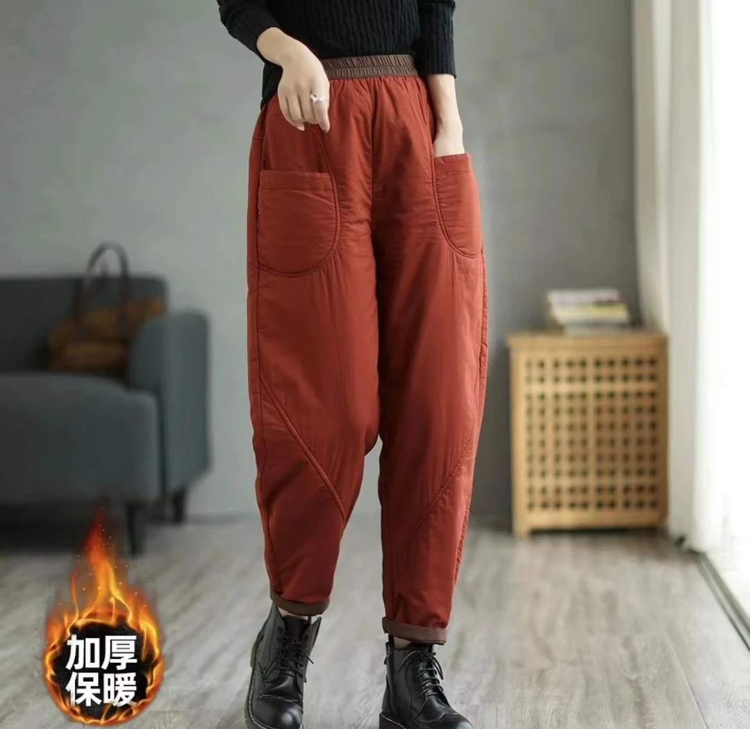 冬季减龄加棉休闲棉裤时尚百搭宽松保暖加厚哈伦裤女士外穿棉裤