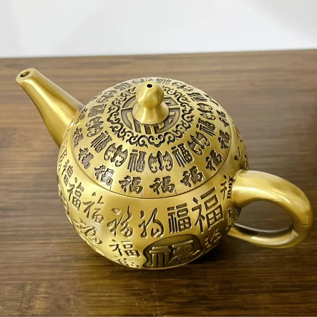 黄铜精美精致手工陶瓷百福茶壶高档家用办公室茶桌摆件工艺品
