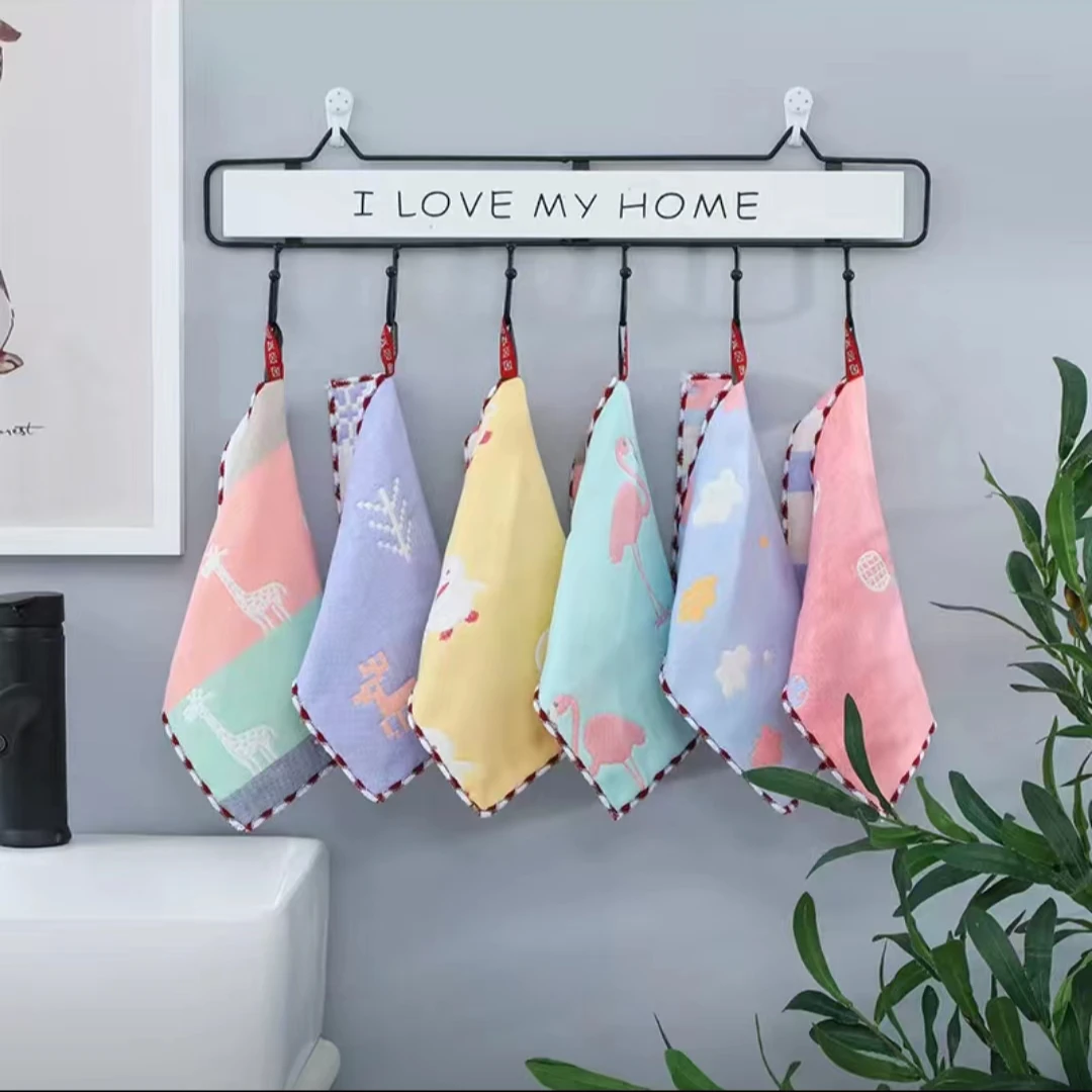 纯棉挂式吸水可爱柔软正方形婴幼儿可用六层小方巾