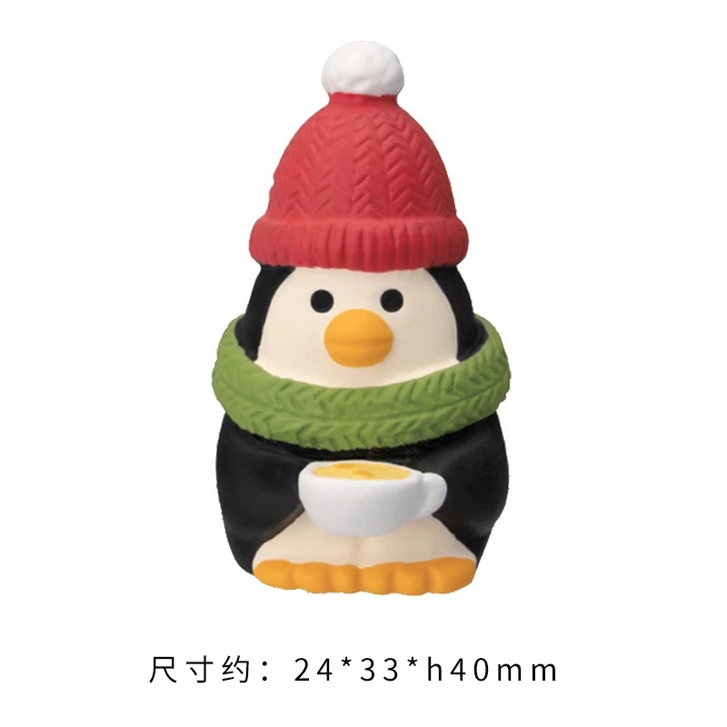 圣诞企鹅喝茶树脂手绘桌面中控台摆件卡通玩具