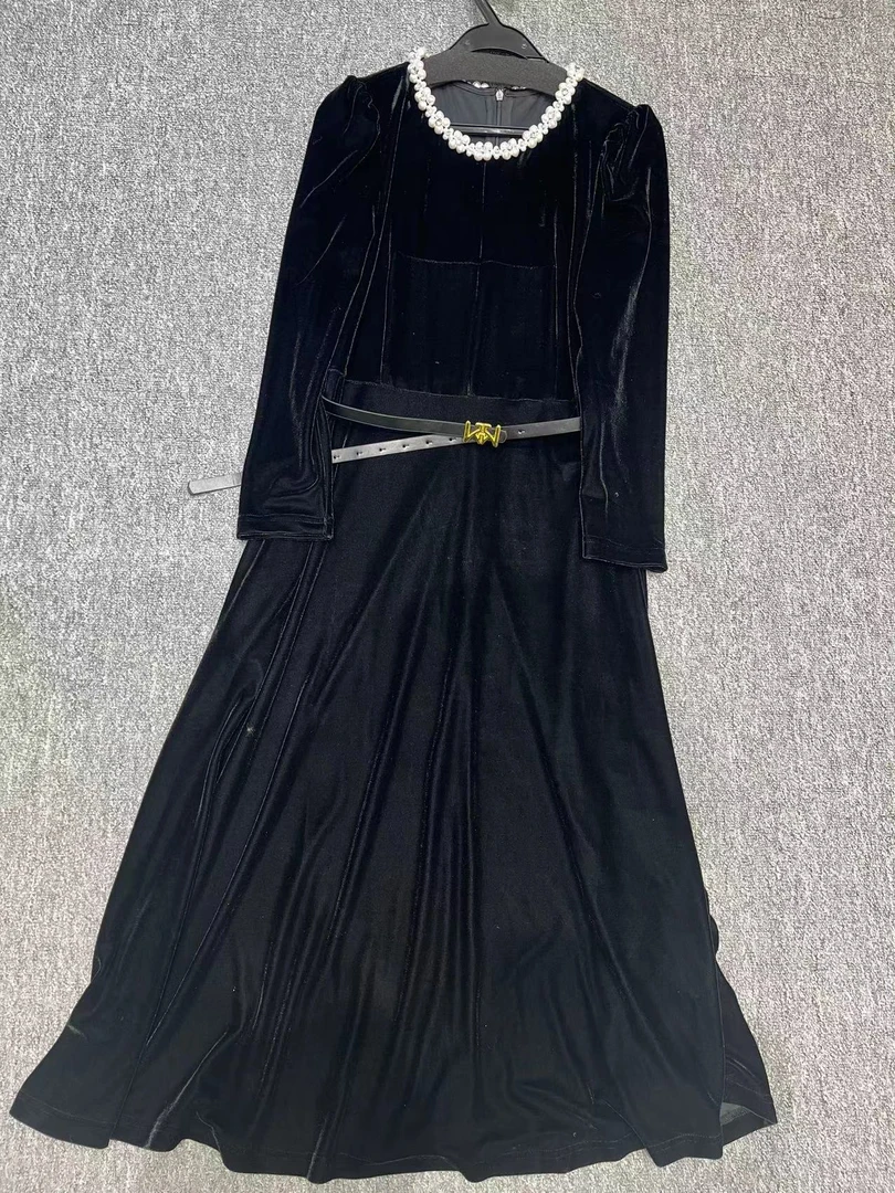 法式气质丝绒收腰A字长裙