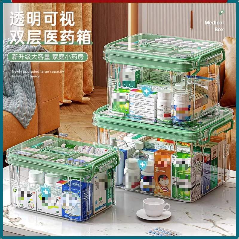 透明大号多层药箱家庭装家用医药箱大容量药物收纳盒医疗急救药盒
