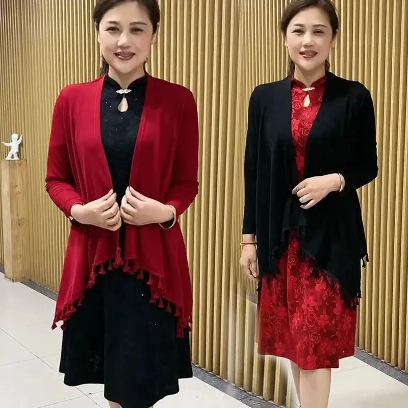 春秋季新款流苏防晒外披女中老年妈妈装爆款防晒披风洋气上衣外套