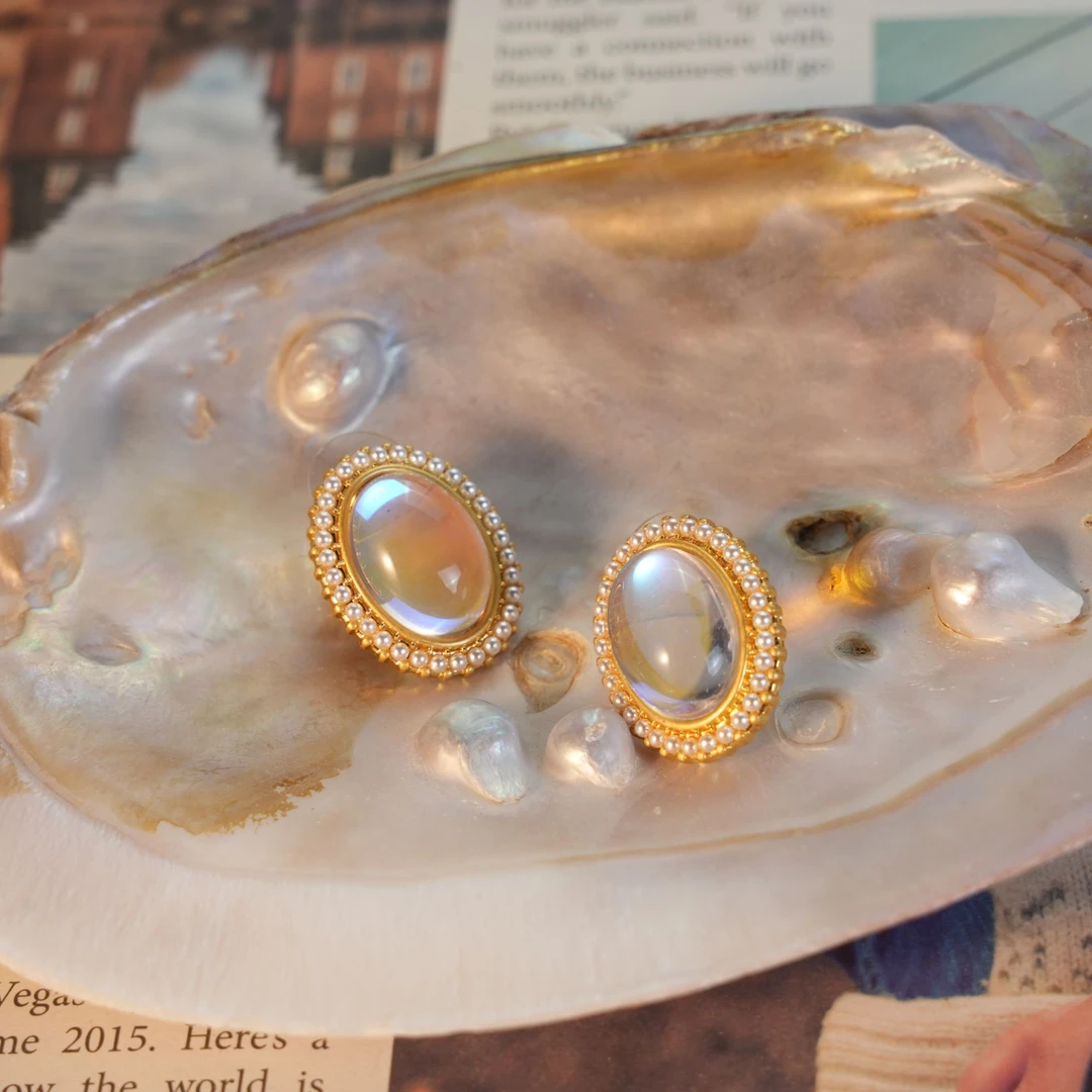 黄铜耳饰 【彩韵指环】中古风Vintage S925银镀金法式复古典雅