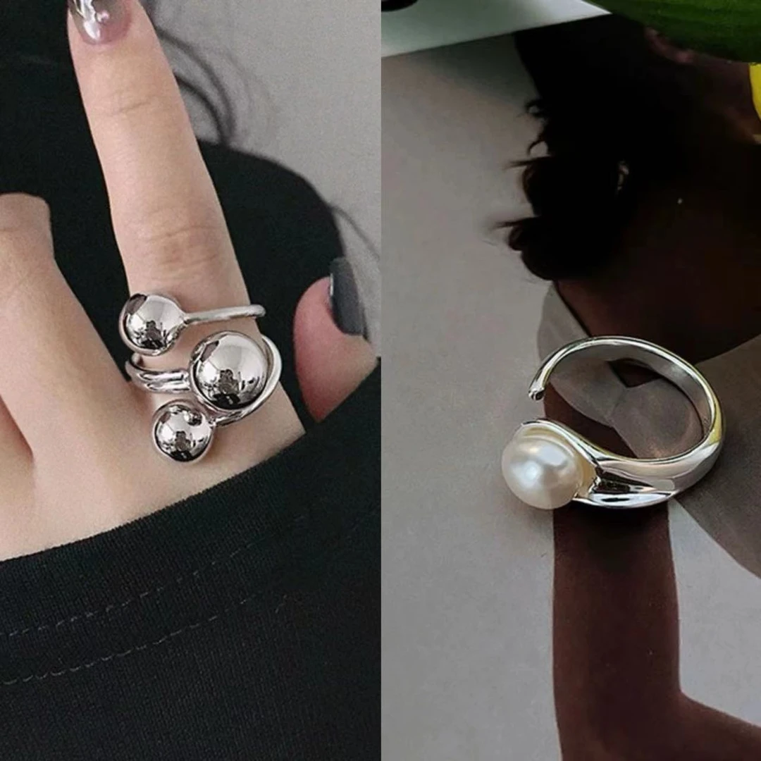 铜合金仿珍珠戒指 时尚设计开口戒指女仿珍珠指环小众ins潮手饰品