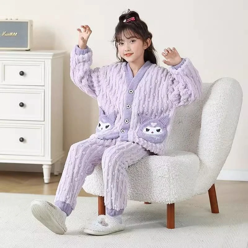 可爱女童睡衣秋冬加厚法兰绒中大童女孩洋气公主珊瑚绒家居服套装