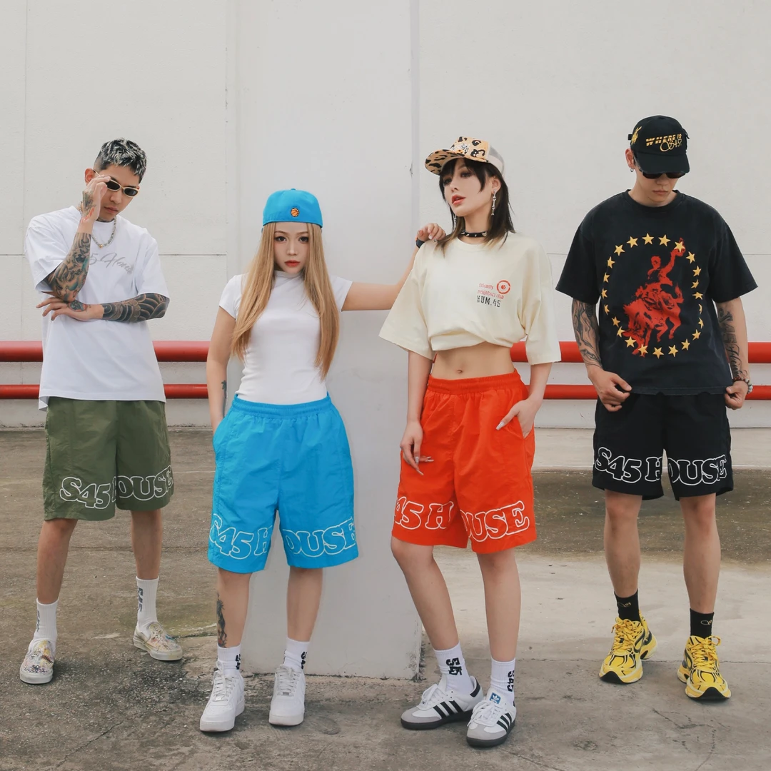 S45夏季镂空标语多色速干短裤健身运动宽松薄款五分裤2024新款