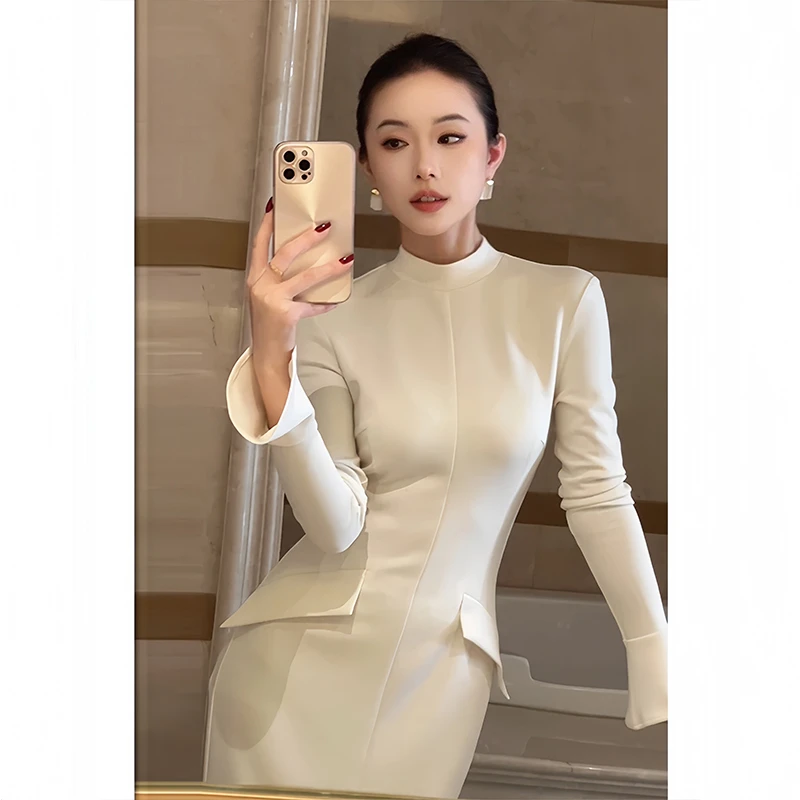 小香风礼服高级感气质长袖连衣裙女秋冬季法式收腰显瘦包臀长裙子