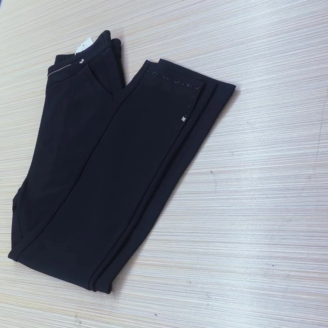 春夏季高腰时尚洋气百搭黑色显瘦弹力直筒镶钻休闲小西裤【627】