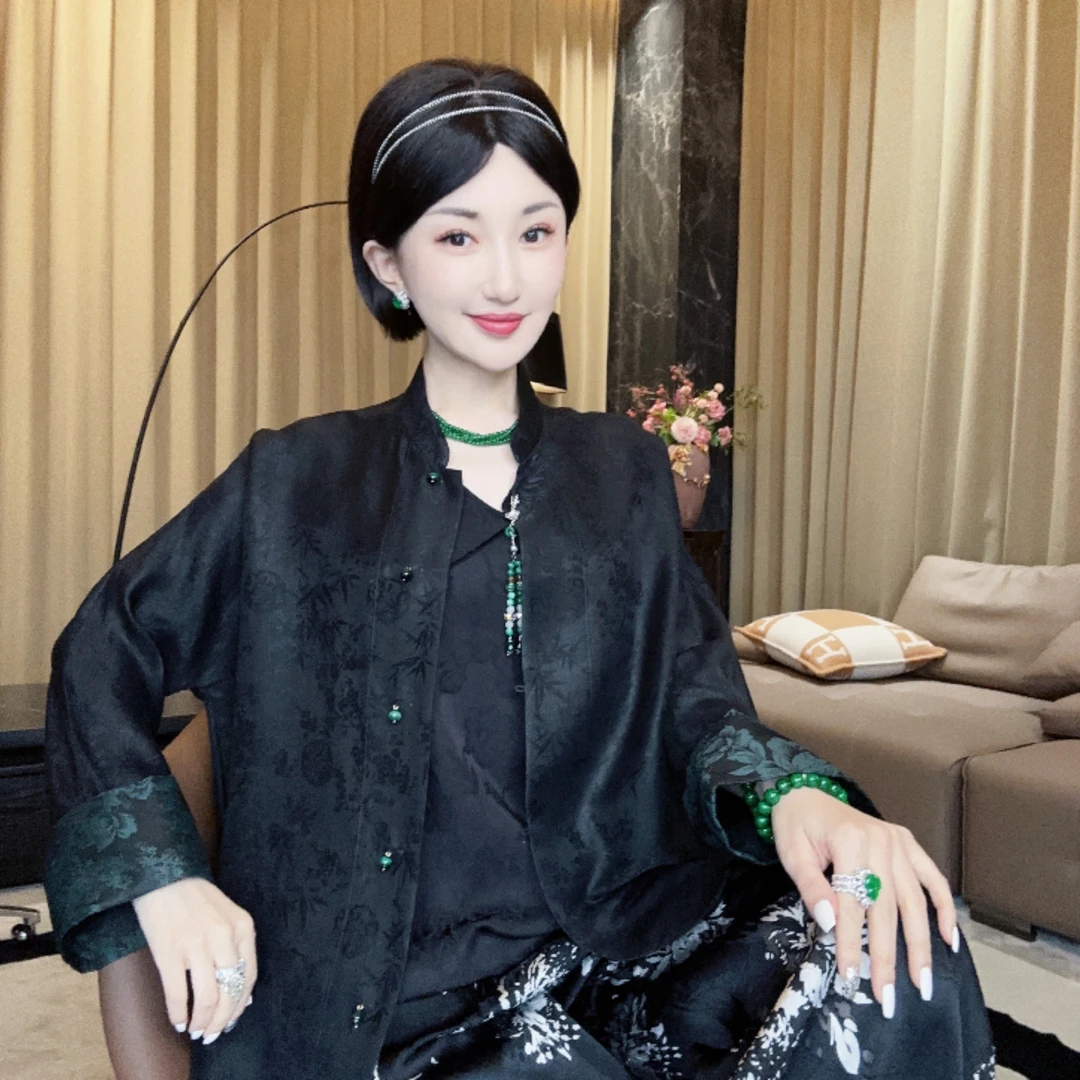 Betty Bairn【坞梦蓝 · 香云纱】新中式桑蚕丝刺绣上衣24B-BW1713