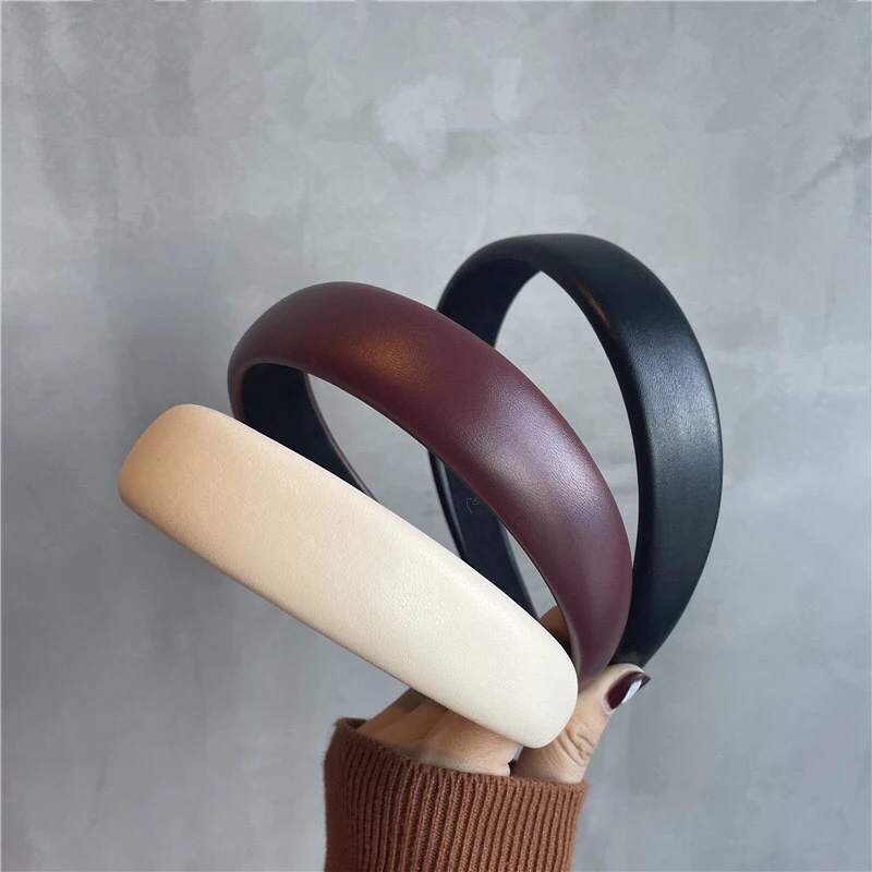 复古法式皮质高颅顶发箍纯色时尚百搭简约宽边头箍网红发饰