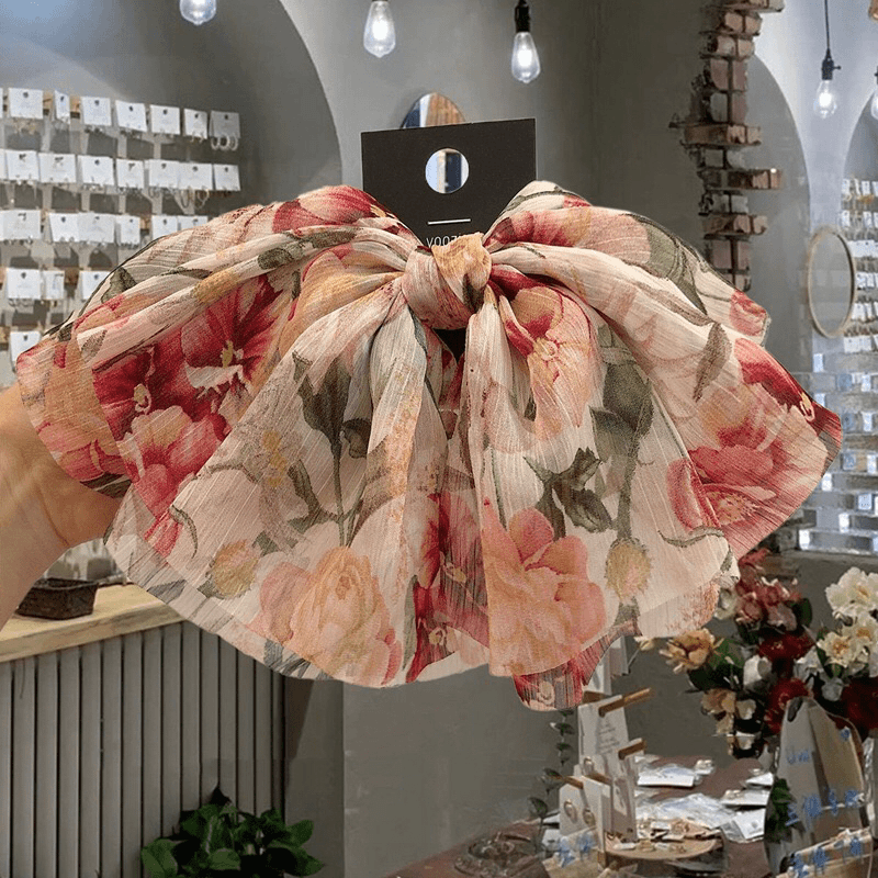 韩国优雅简约雪纺薄纱碎花蝴蝶结弹簧夹复古气质后脑勺盘发顶夹女