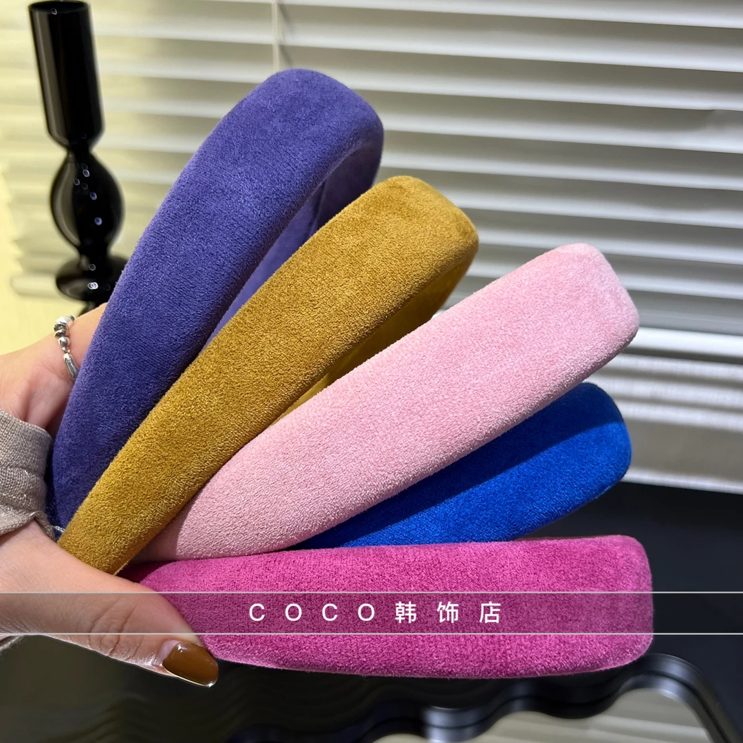 日韩彩色复古宽边百搭发箍增高颅顶海绵毛绒网红头箍法式少女头箍
