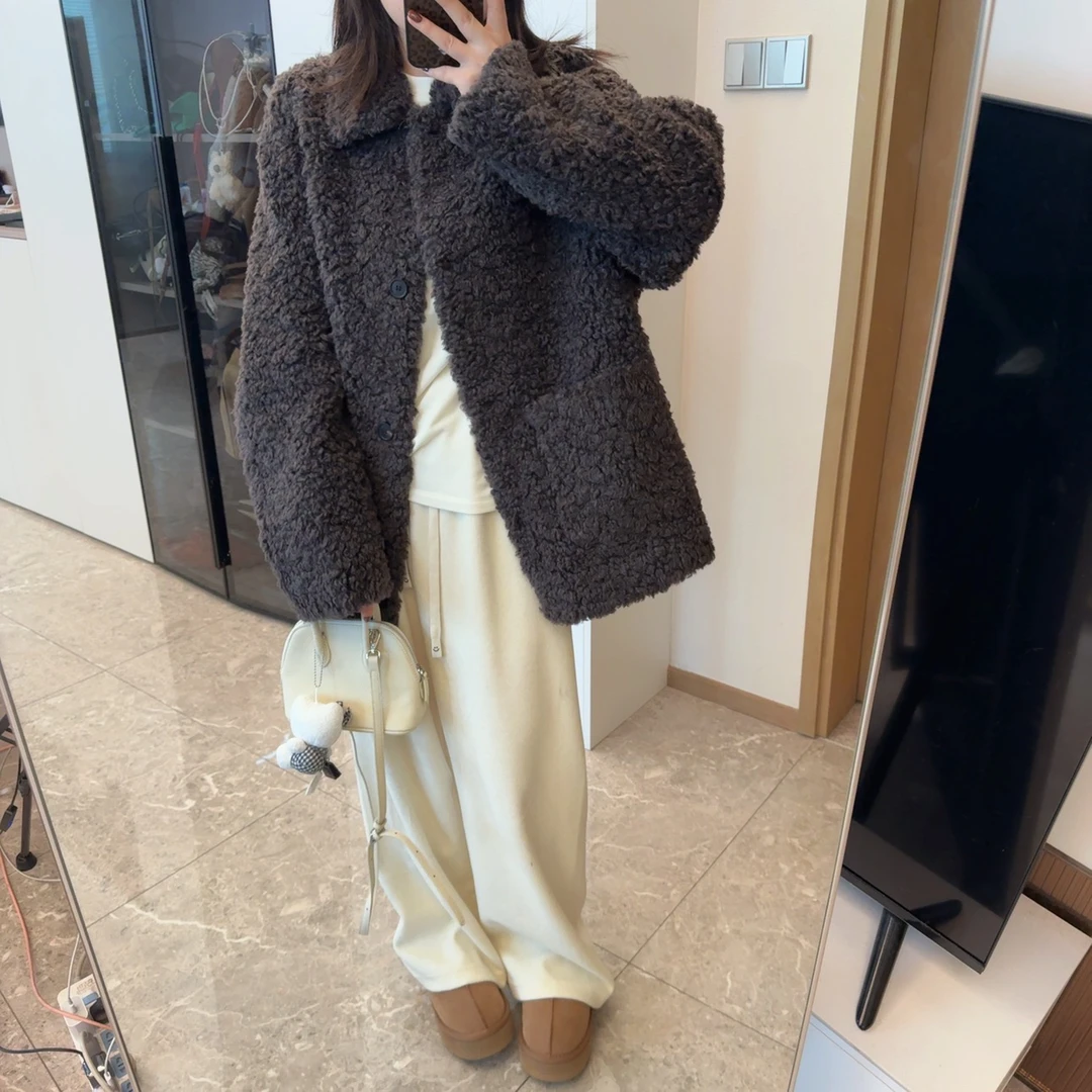 【燕麦拿铁】米色翻领短款外套女装2024冬季新款高级感超好看大衣