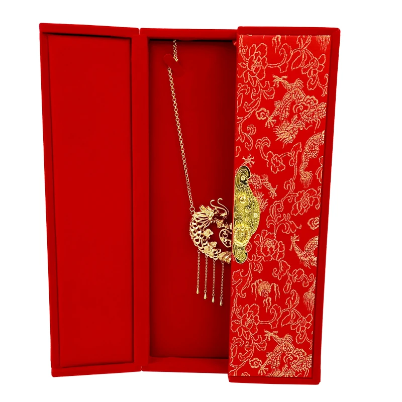 黄金首饰盒红绒锦布项链盒猪排盒礼品包装收纳盒结婚庆新娘嫁妆盒