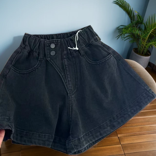 7032韩版2024夏季儿童时尚百搭潮流宽松黑色牛仔短裤