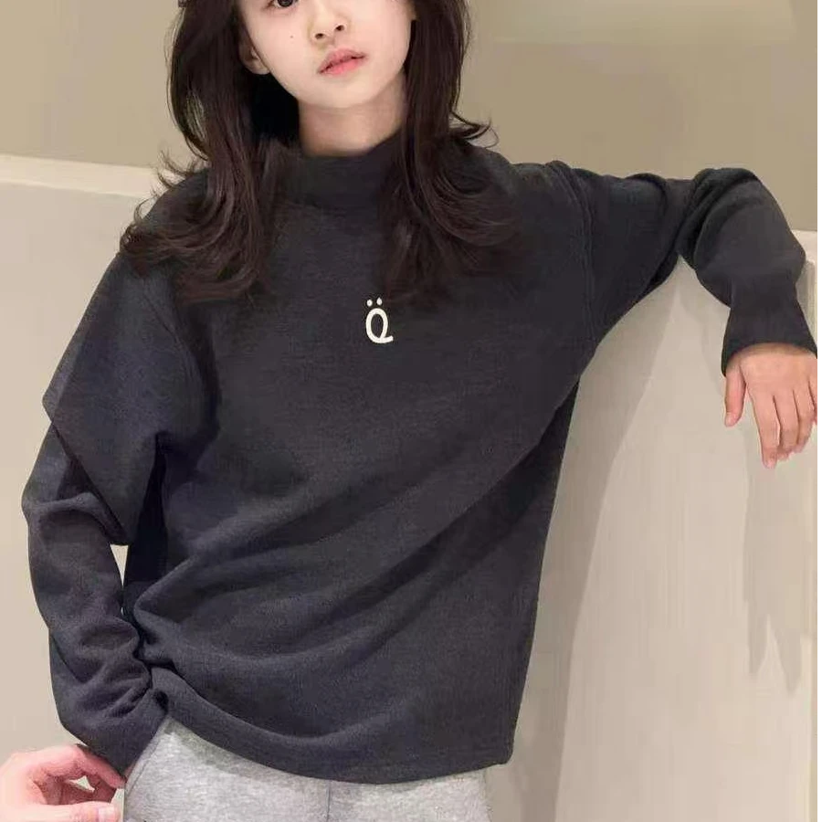 8075韩版2024冬季儿童时尚潮流百搭休闲字母深灰色德荣打底衣