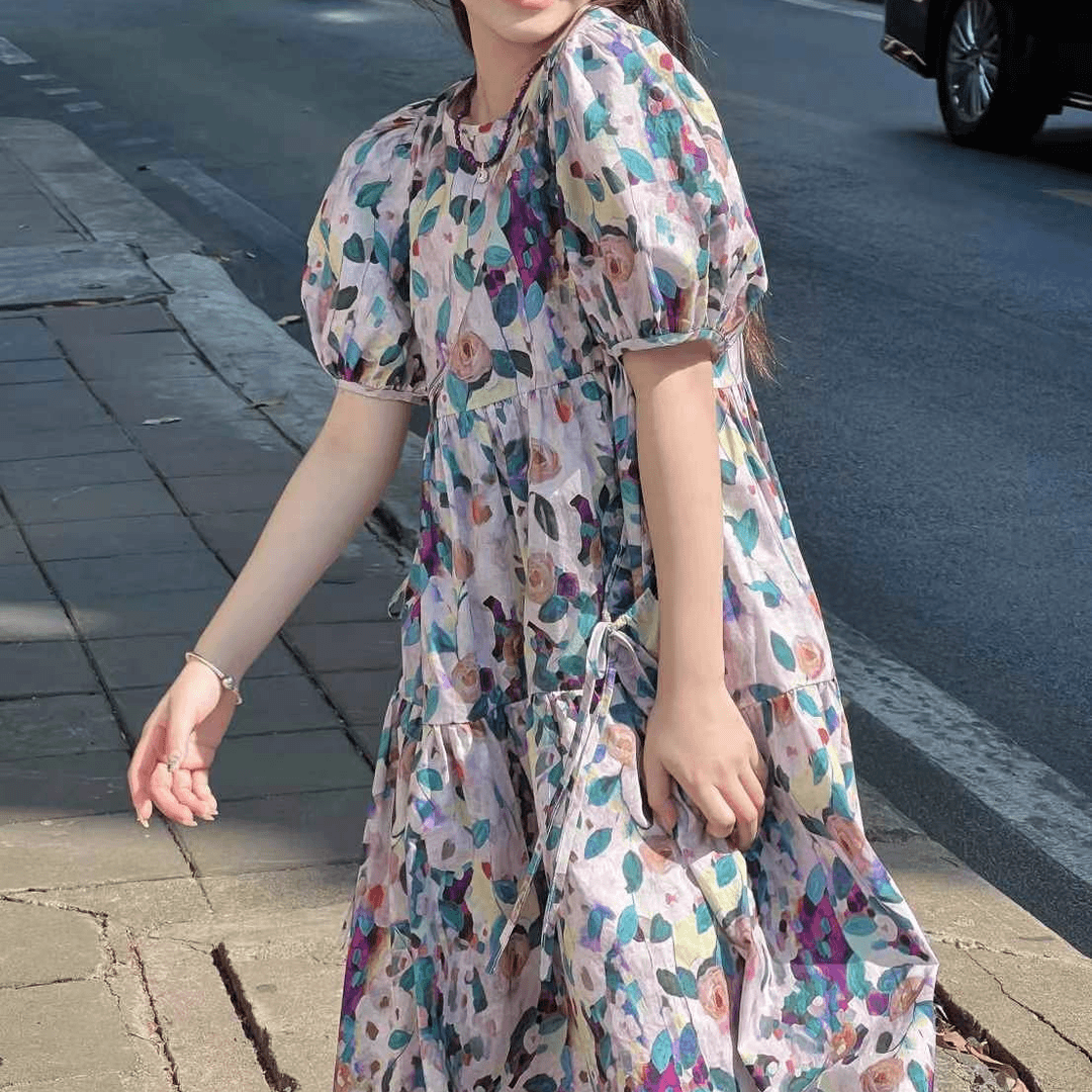 7085韩版2024夏季儿童时尚百搭潮流宽松碎花连衣裙