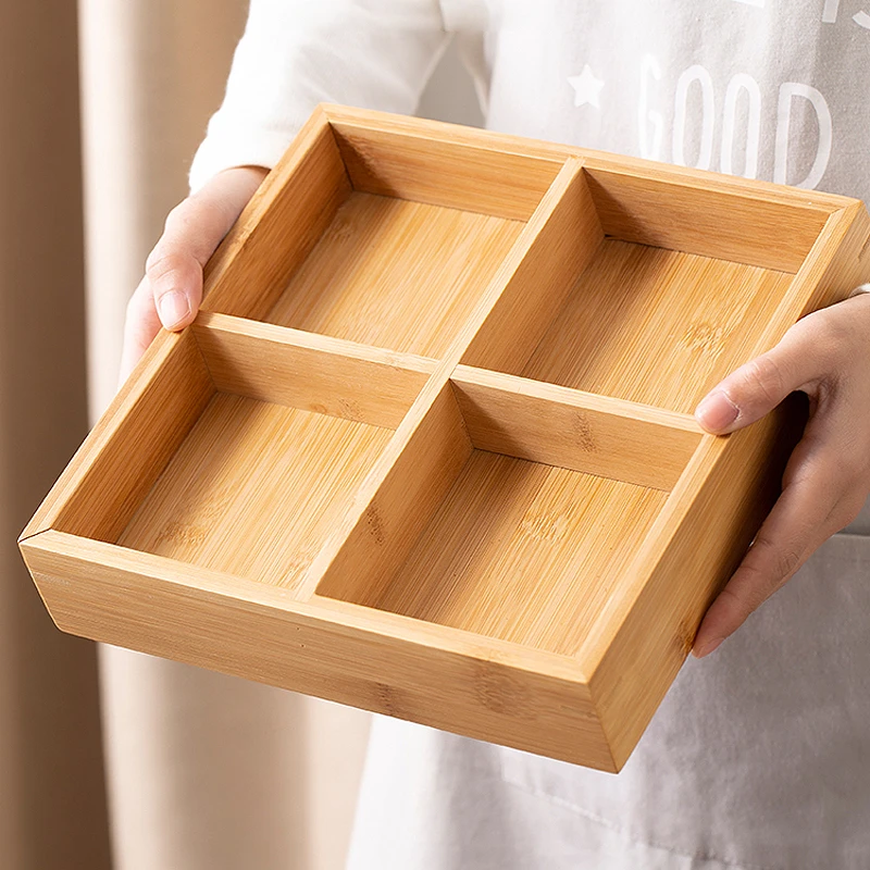 九宫格托盘水果点心盘木质木格四宫格干果盘零食摆放盘果盘收纳盒