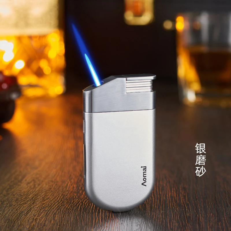轻薄充气打火机户外气仓创新颜值玫瑰金蓝焰火焰点火打火机磨砂