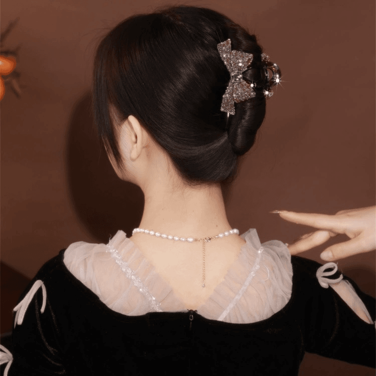 韩版双面重工蝴蝶结发夹美拉德色系气质抓夹后脑勺发夹女鲨鱼夹