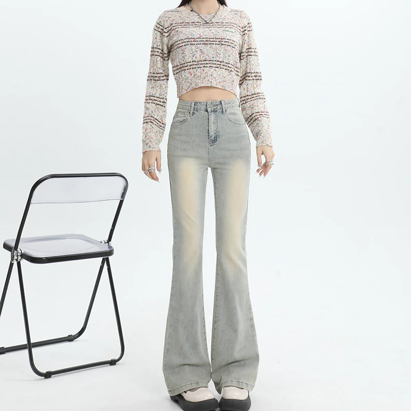 夏季老钱风新款百搭高腰子女弹力修身显瘦小个子马蹄牛仔裤