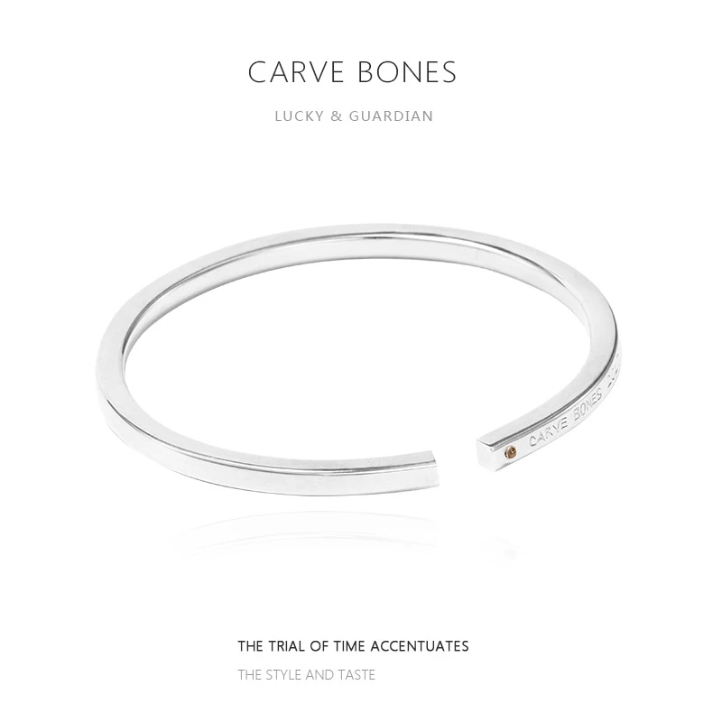 CARVE BONES/刻骨 925银手镯 手工原创实心925银开口素镯手镯
