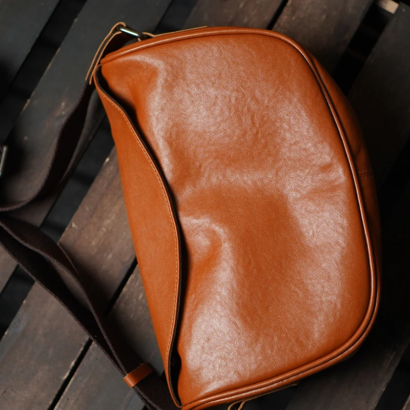 [帆船包]头层牛皮植鞣真皮复古潮流简约韩版肩包时尚户外男女单肩