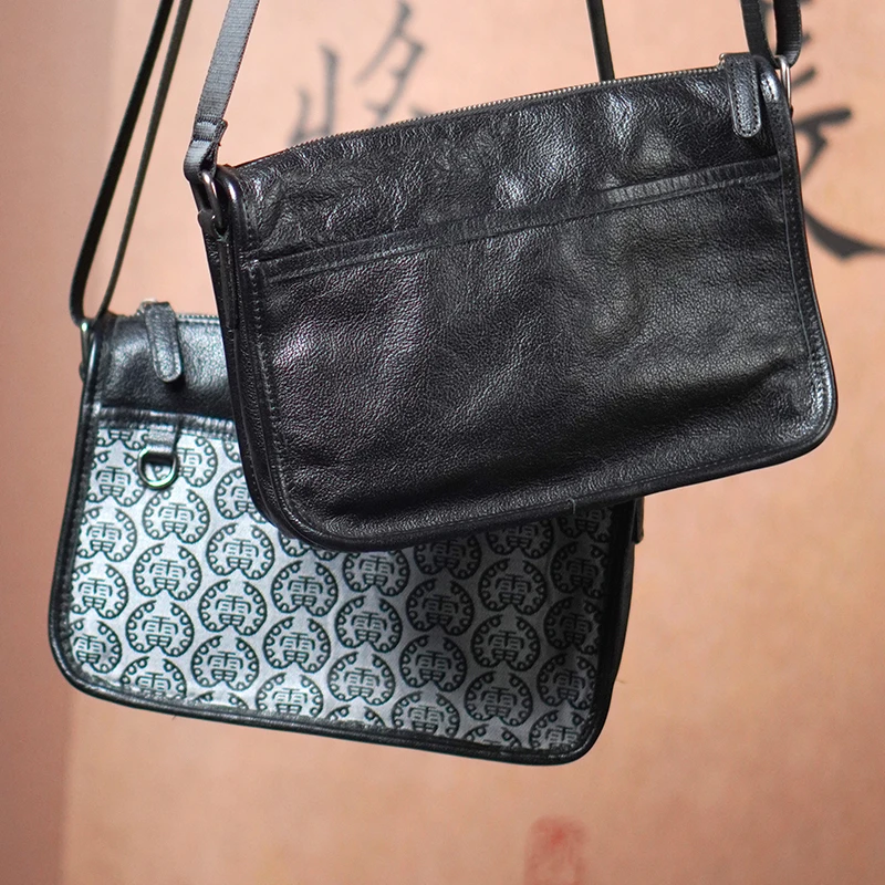 新款邮差包男双面单肩包通勤休闲道系雷讳大容量斜挎包肩带运动包