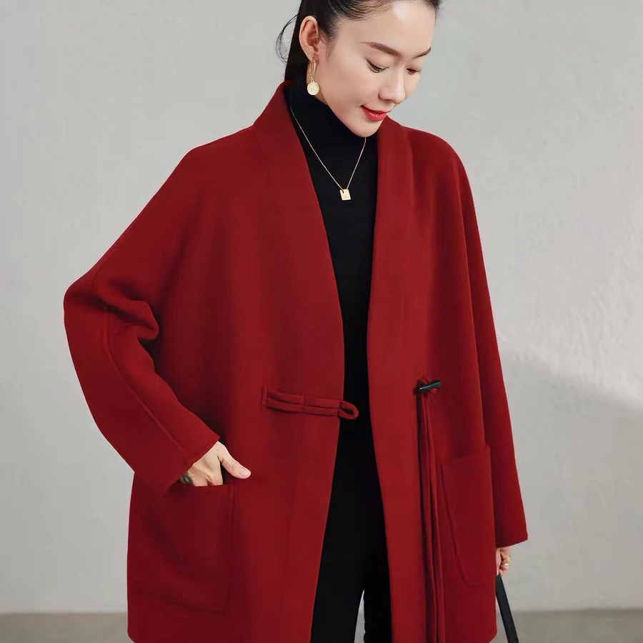 BEYODO/芭依迪潮牌女装双面女装宽松外套时尚风衣高贵气质红色
