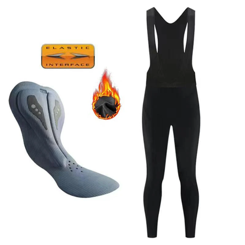 骑行加绒背带裤大码单车公路车骑行裤户外紧身防风外穿长裤冬季