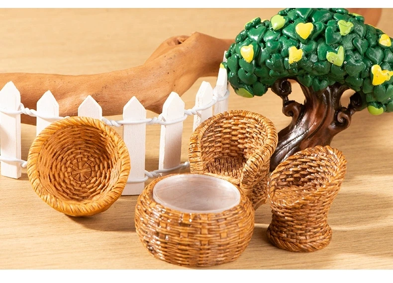 微缩竹编家具树脂摆件（一套15个）全场两单包邮