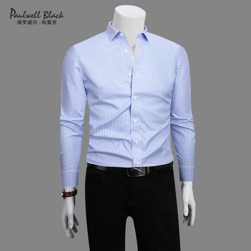 保罗格子衬衫男款轻奢男装高级感纯棉DP免烫商务休闲男士衬衣长袖