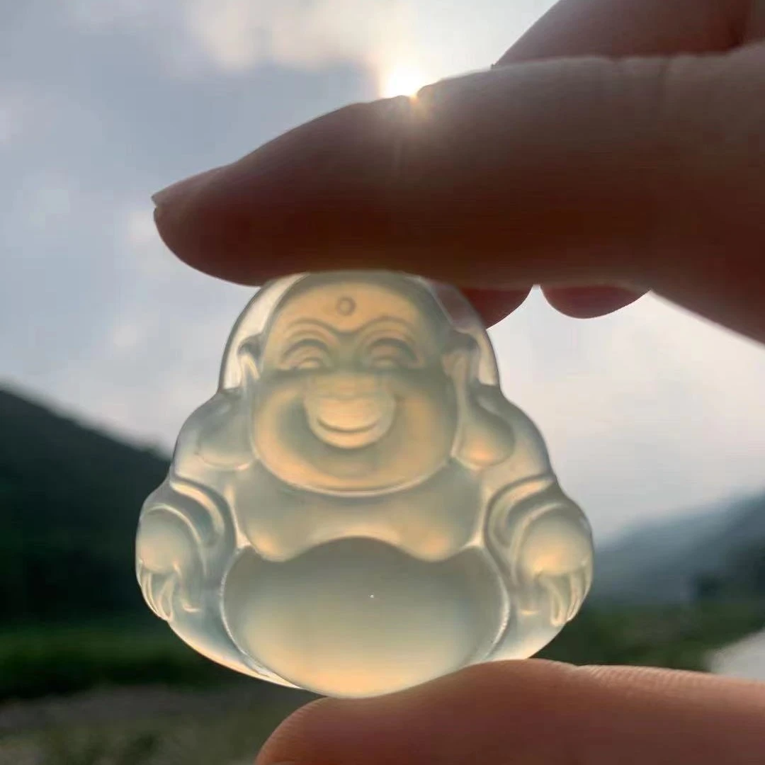 岫玉白冰颈饰冰透小佛公高冰女士