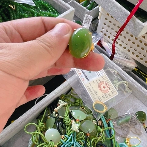 和田玉（碧玉）戒指银S925镀金镶嵌