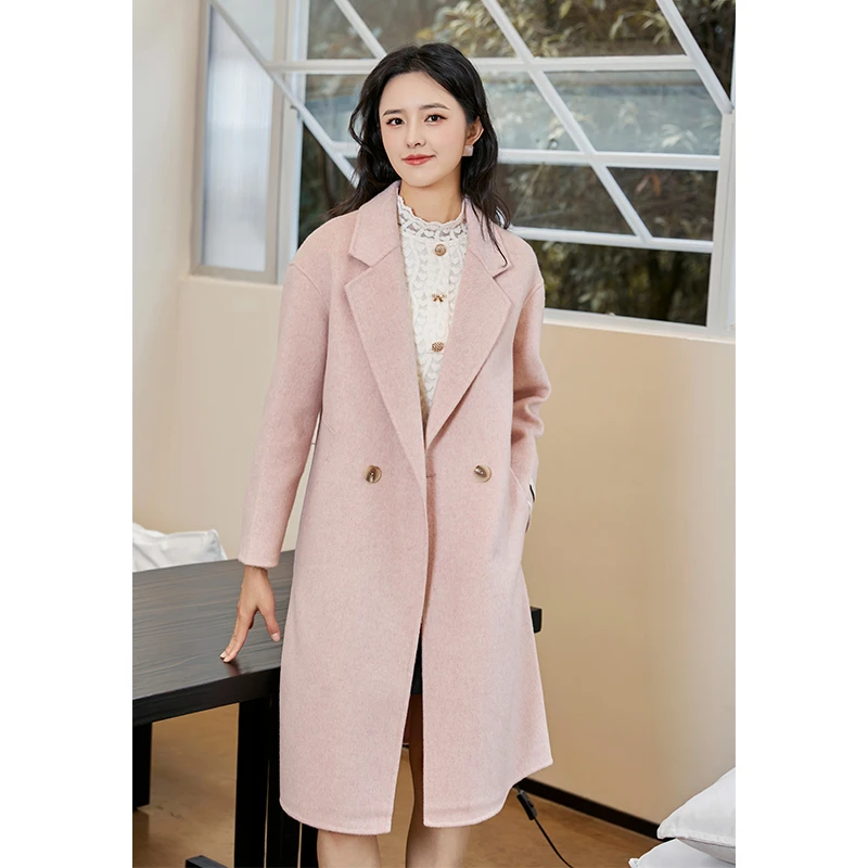 朵以冬新款气质双面大衣中长款高贵百搭西装领毛呢外套38DD733077