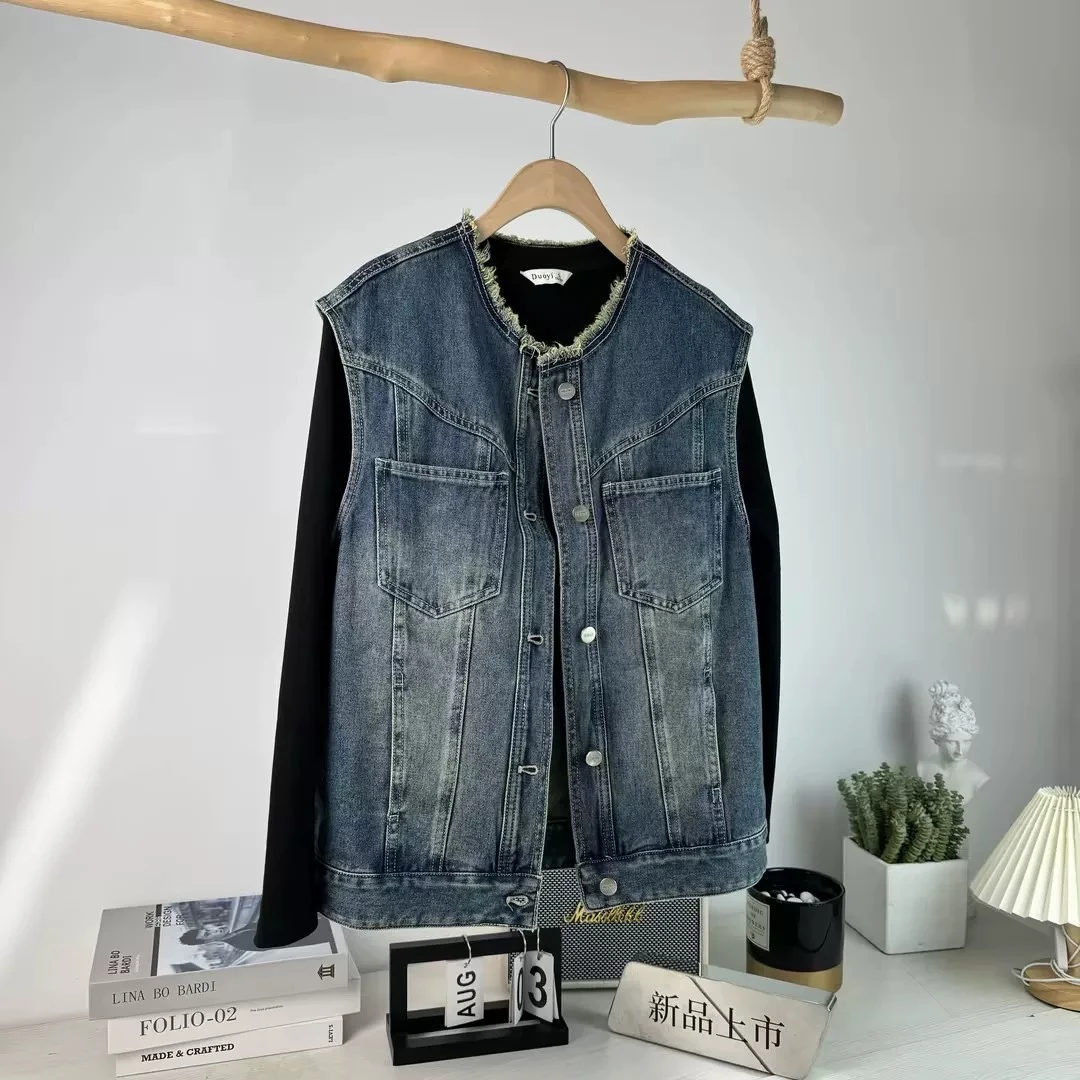 朵以新款时尚百搭复古休闲舒适牛仔外套马甲38DQ431103