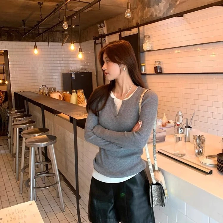 【掰倪定制清】假两件双层领叠穿羊毛衫简约风长袖针织衫秋冬800476